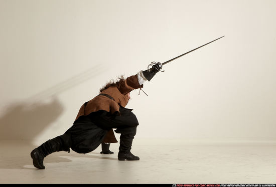 Man Adult Chubby White Fighting with sword Moving poses Army