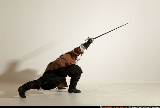 Man Adult Chubby White Fighting with sword Moving poses Army