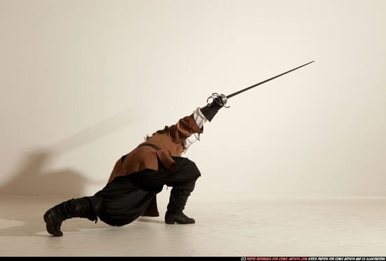 Man Adult Chubby White Fighting with sword Moving poses Army