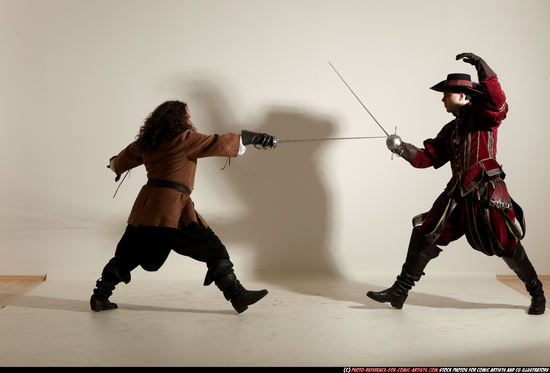 Adult Average White Fighting with sword Moving poses Army Men