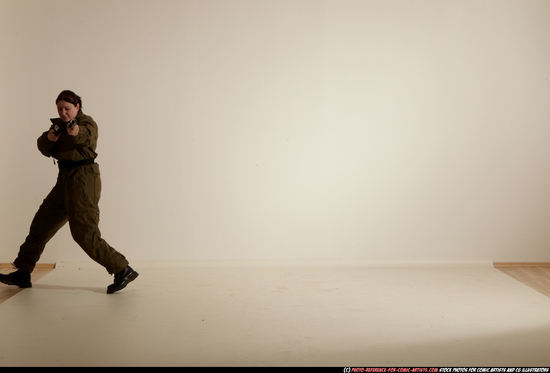 Woman Adult Average White Fighting with gun Moving poses Army