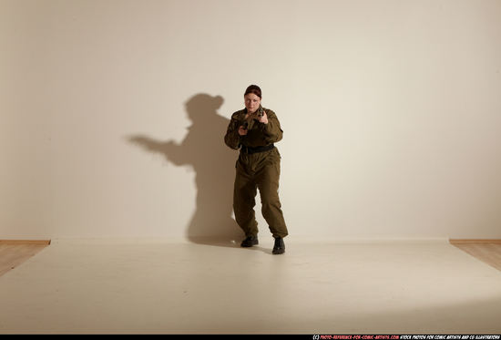 Woman Adult Average White Fighting with gun Moving poses Army