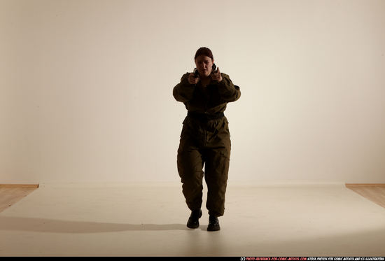 Woman Adult Average White Fighting with gun Moving poses Army