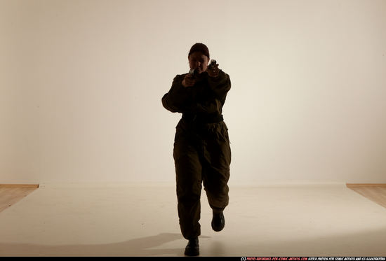 Woman Adult Average White Fighting with gun Moving poses Army