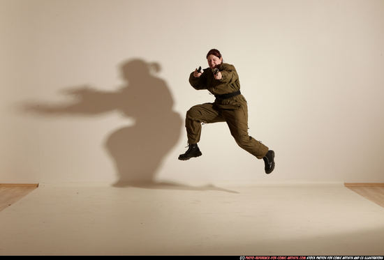 Woman Adult Average White Fighting with gun Moving poses Army