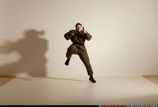 Woman Adult Average White Fighting with gun Moving poses Army