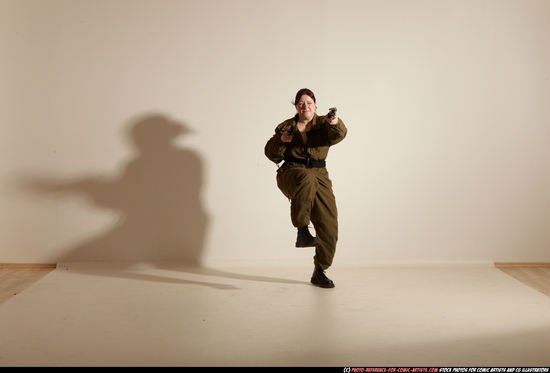 Woman Adult Average White Fighting with gun Moving poses Army