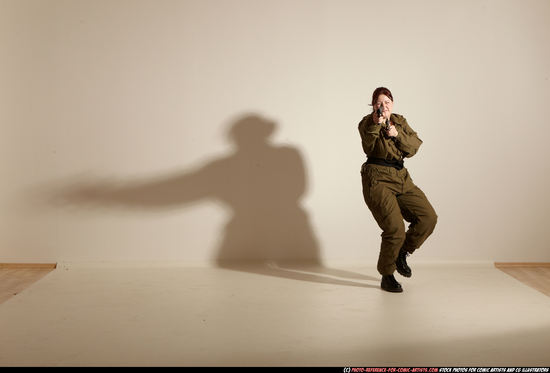 Woman Adult Average White Fighting with gun Moving poses Army