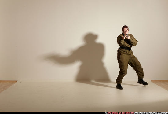 Woman Adult Average White Fighting with gun Moving poses Army