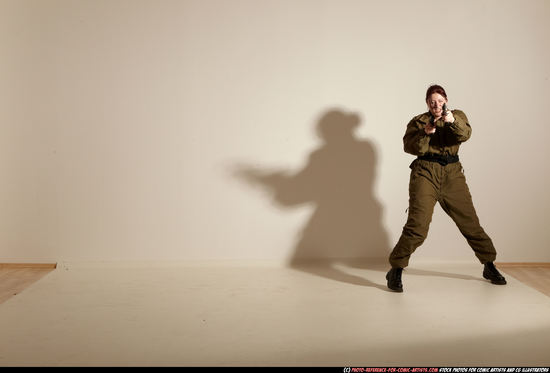 Woman Adult Average White Fighting with gun Moving poses Army