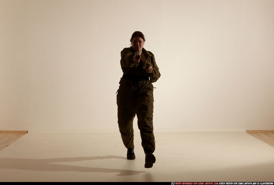 Woman Adult Average White Fighting with gun Moving poses Army