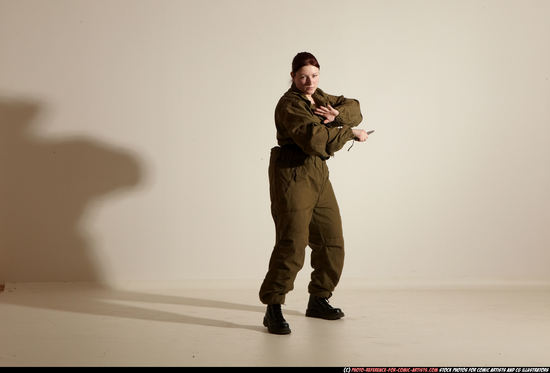 Woman Adult Average White Fighting with knife Moving poses Army