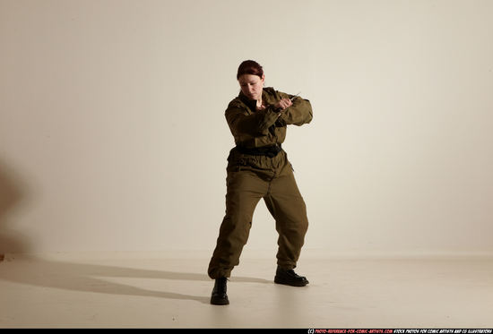 Woman Adult Average White Fighting with knife Moving poses Army