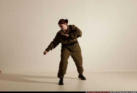 Woman Adult Average White Fighting with knife Moving poses Army