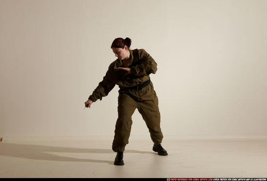 Woman Adult Average White Fighting with knife Moving poses Army