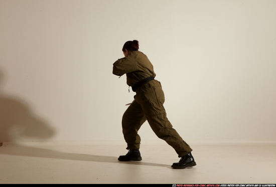 Woman Adult Average White Fighting with knife Moving poses Army