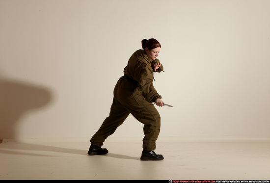 Woman Adult Average White Fighting with knife Moving poses Army