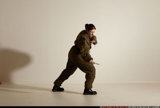 Woman Adult Average White Fighting with knife Moving poses Army