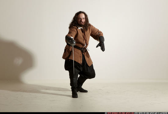 Man Adult Chubby White Fighting with sword Moving poses Army