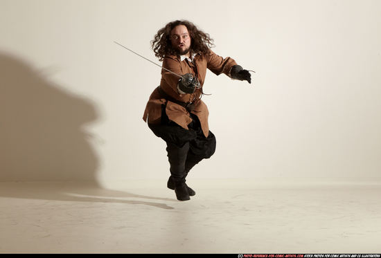 Man Adult Chubby White Fighting with sword Moving poses Army