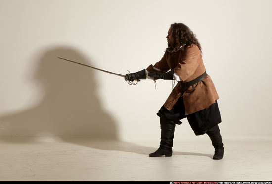 Man Adult Chubby White Fighting with sword Moving poses Army