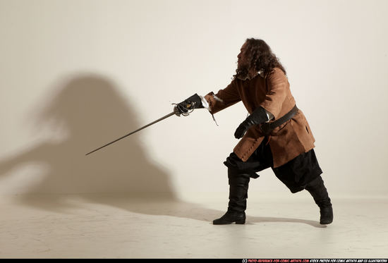 Man Adult Chubby White Fighting with sword Moving poses Army