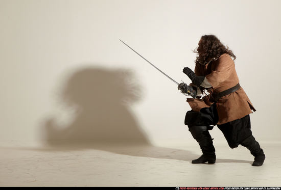 Man Adult Chubby White Fighting with sword Moving poses Army