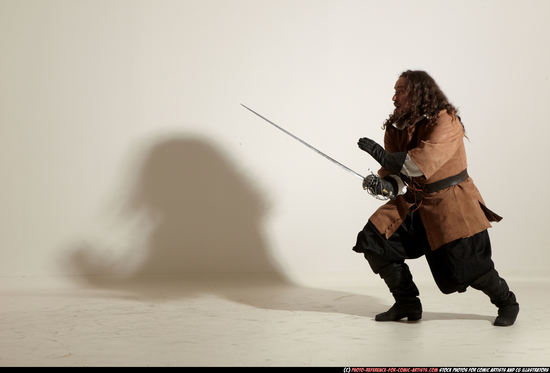 Man Adult Chubby White Fighting with sword Moving poses Army