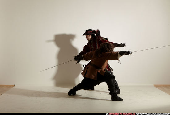 Adult Average White Fighting with sword Moving poses Army Men