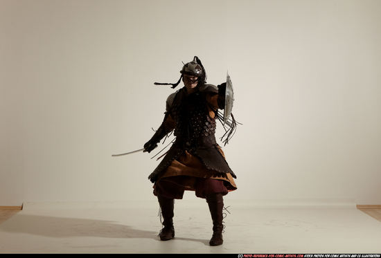 Man Adult Athletic White Fighting with sword Moving poses Army