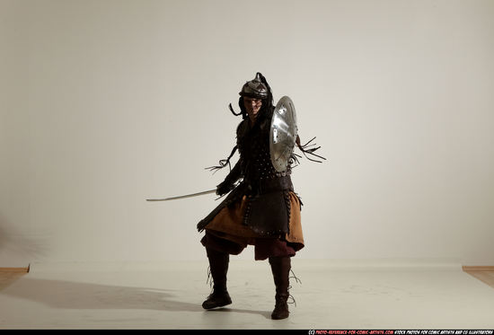 Man Adult Athletic White Fighting with sword Moving poses Army