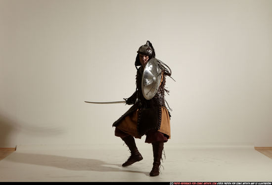 Man Adult Athletic White Fighting with sword Moving poses Army