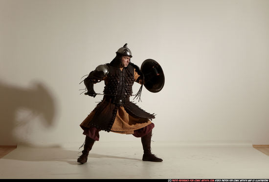 Man Adult Athletic White Fighting with sword Moving poses Army