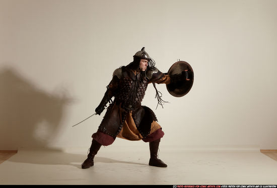 Man Adult Athletic White Fighting with sword Moving poses Army