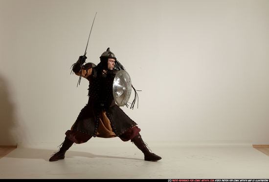 Man Adult Athletic White Fighting with sword Moving poses Army