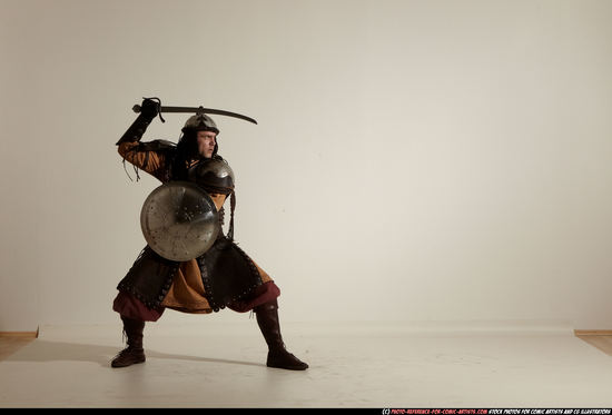 Man Adult Athletic White Fighting with sword Moving poses Army