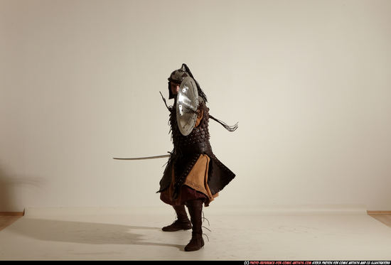 Man Adult Athletic White Fighting with sword Moving poses Army