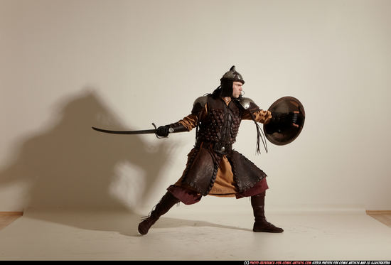 Man Adult Athletic White Fighting with sword Moving poses Army