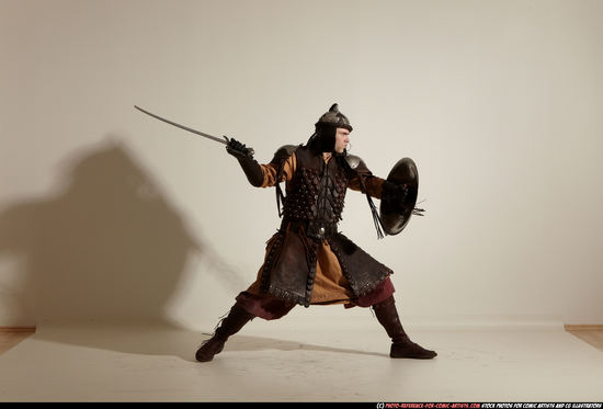 Man Adult Athletic White Fighting with sword Moving poses Army