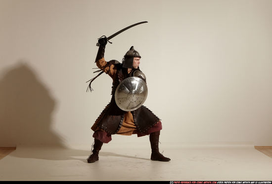 Man Adult Athletic White Fighting with sword Moving poses Army