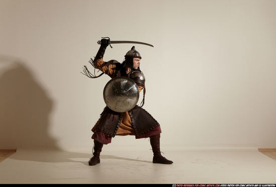 Man Adult Athletic White Fighting with sword Moving poses Army