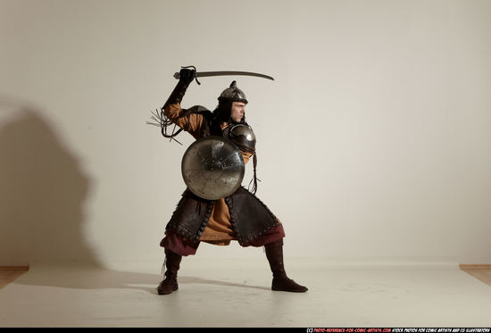 Man Adult Athletic White Fighting with sword Moving poses Army