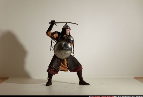 Man Adult Athletic White Fighting with sword Moving poses Army