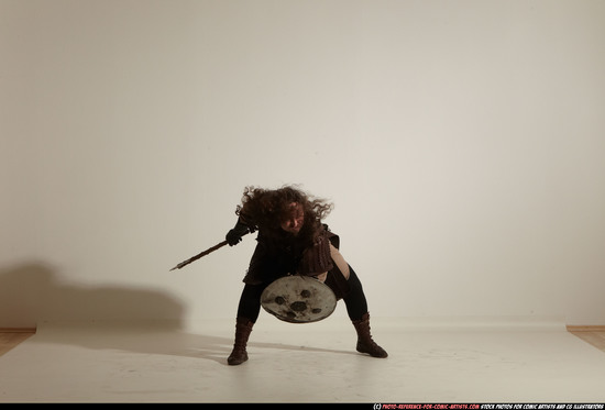 Man Adult Chubby White Fighting with sword Moving poses Army