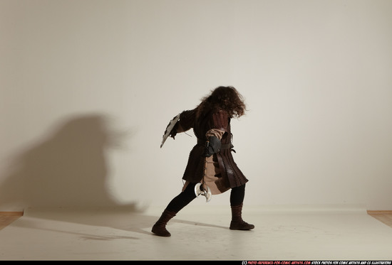 Man Adult Chubby White Fighting with sword Moving poses Army