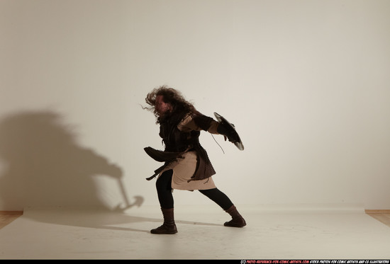 Man Adult Chubby White Fighting with sword Moving poses Army