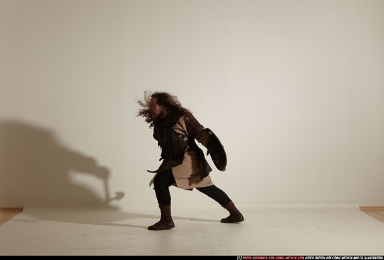 Man Adult Chubby White Fighting with sword Moving poses Army