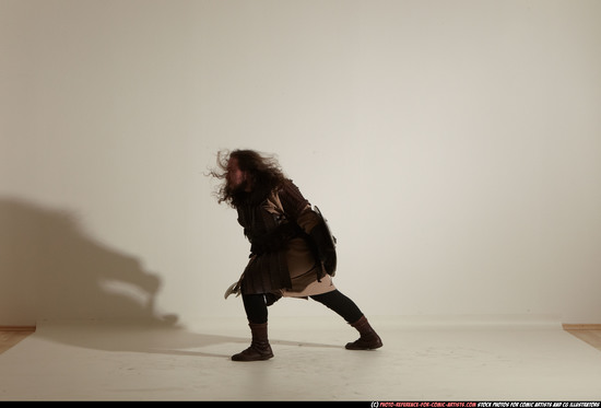 Man Adult Chubby White Fighting with sword Moving poses Army