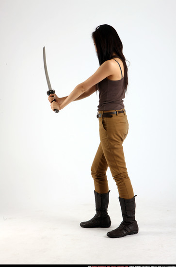 Woman Young Athletic Fighting with sword Standing poses Casual Asian