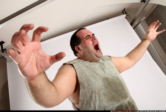 Man Adult Chubby White Fist fight Crouching Pants